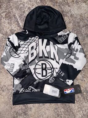 NBA Brooklyn BKN Black, White & Gray Kids' Hooded Sweatshirt